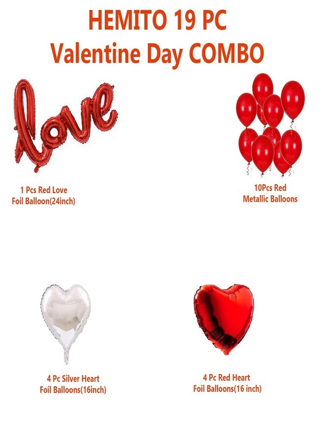 Hemito 19 Pcs Red Theme Valentine Day Decoration|Red Heart Shape Balloon,Love Foil Balloon|Romantic Decoration for Bedroom Couples - Image 2